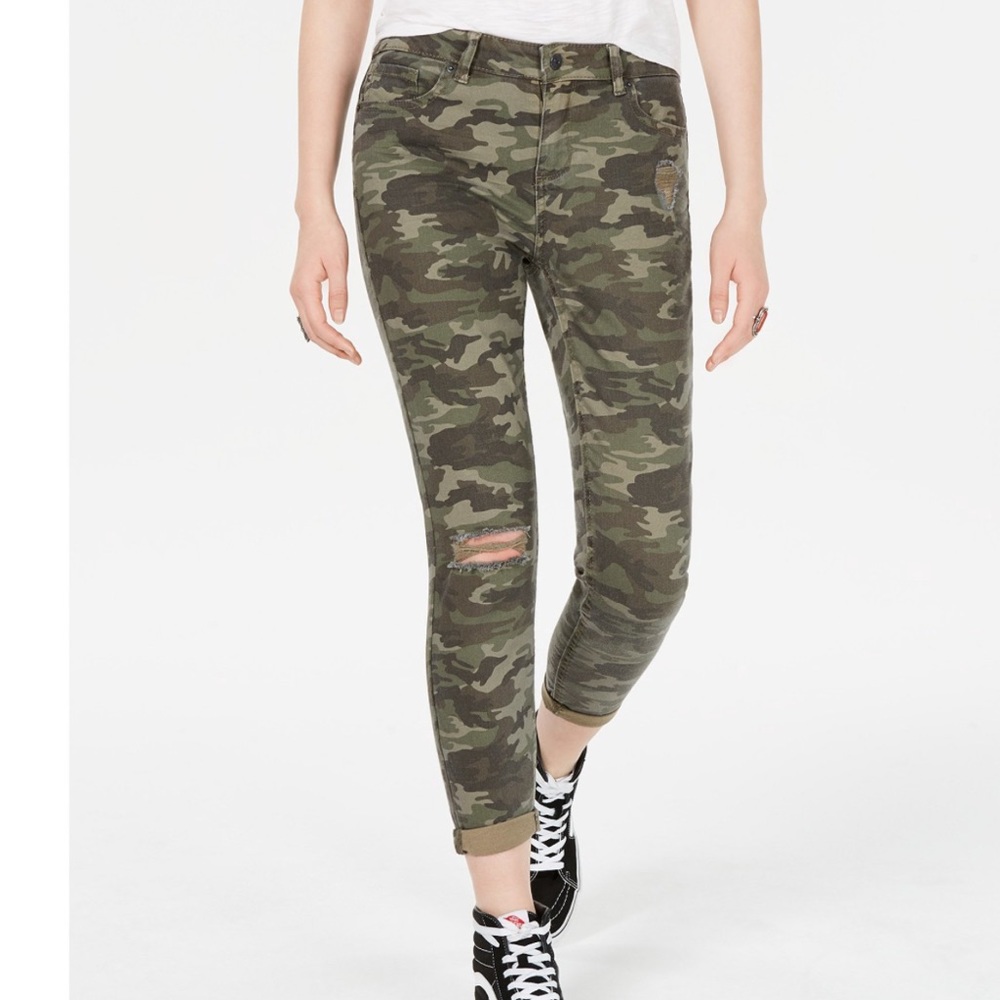 Distressed Army Camouflage Skinny Mid Rise Jeans